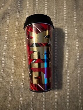 PINK Plaid Travel Tumbler with Gold Accent